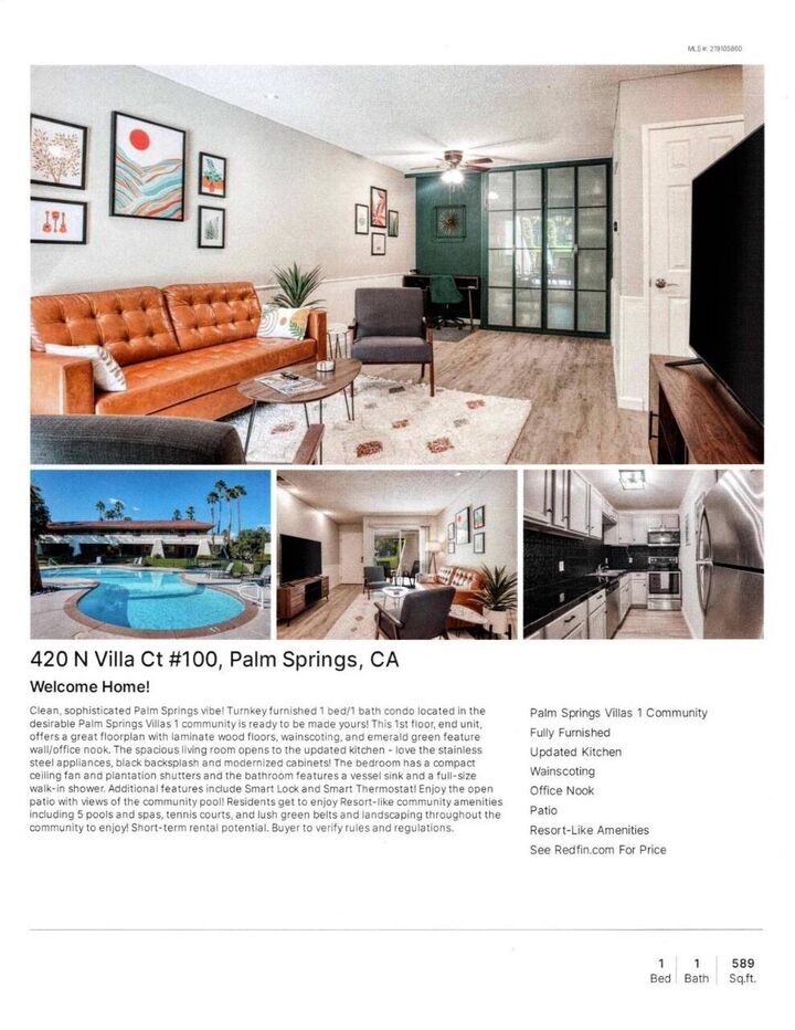 Property Photo: 420 N Villa Court 100 CA 92262